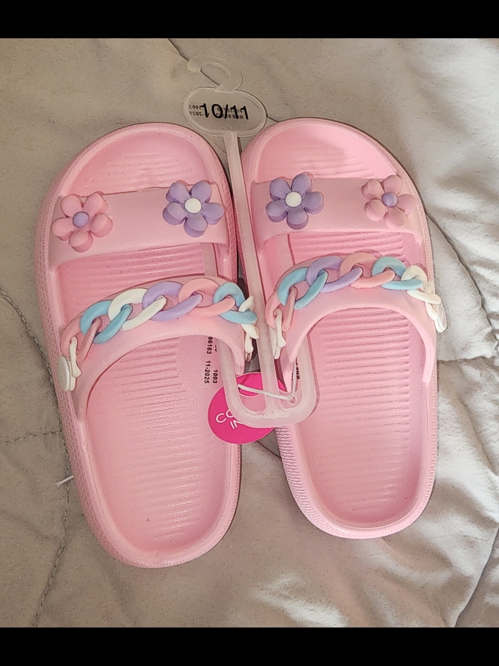 Kids Pink Floral Chain Slide Sandals